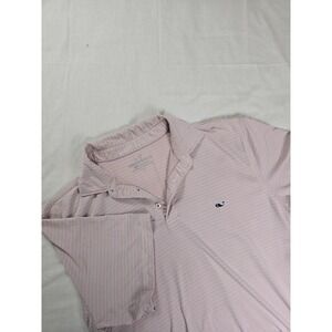 Vineyard Vines Polo Shirt Mens Large Pink Blue Striped Performance Whale Golf
